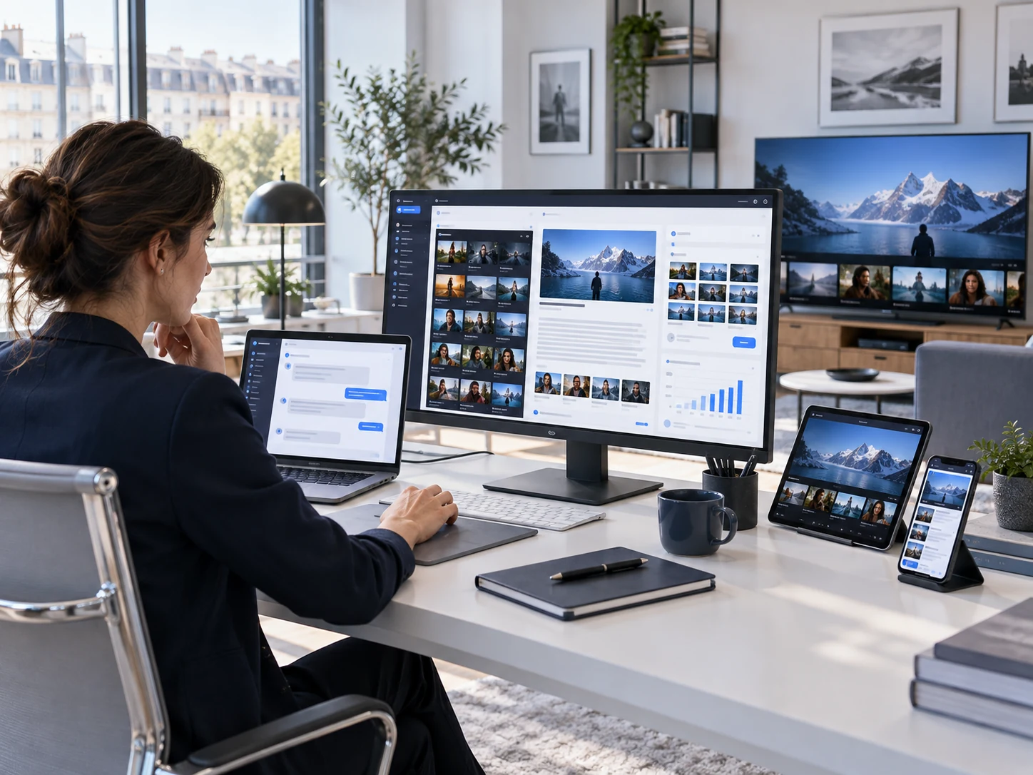 Professional using AI to manage OTT content across multiple devices