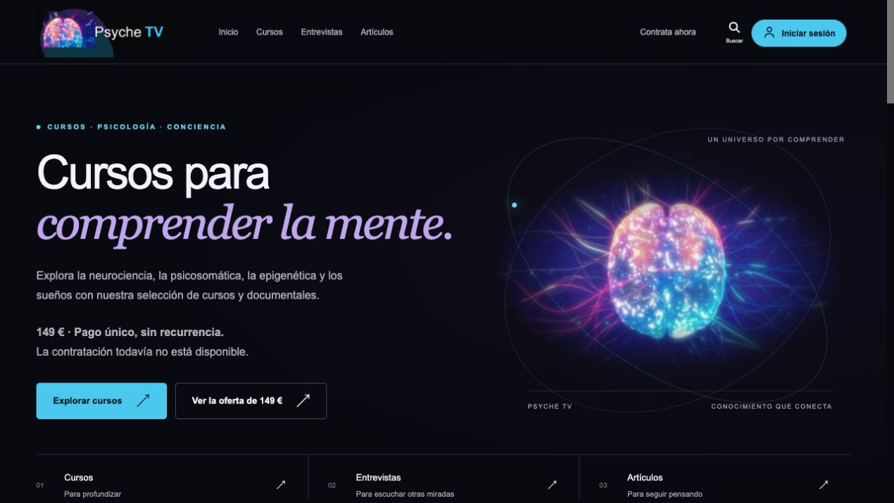 Screenshot of the public Psyche TV website, 30 September 2026.